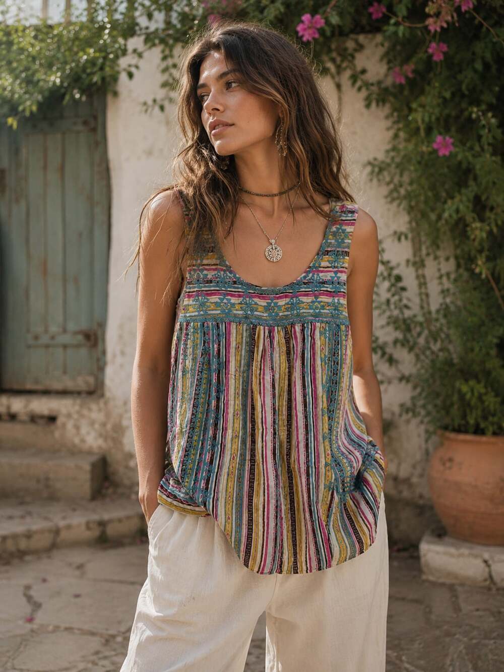 Savanna Jane Boho Embroidered Tank Top Medium Rayon Sleeveless Festival Blouse